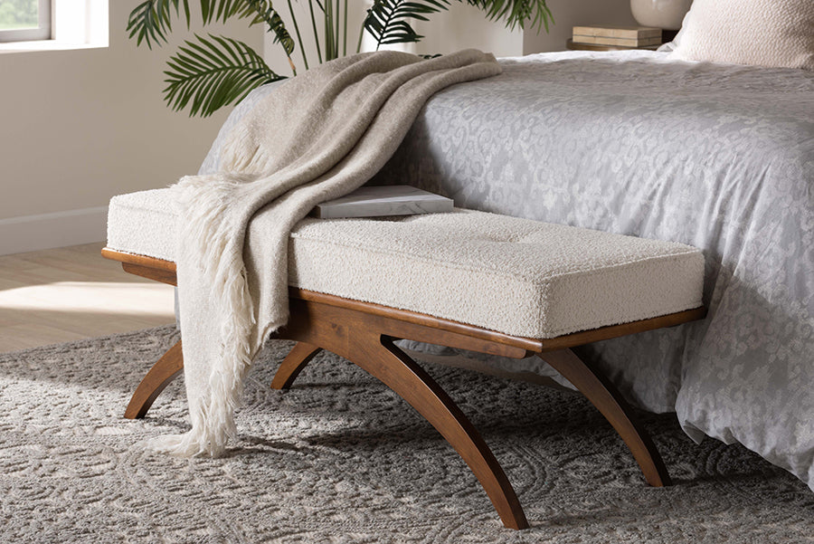 Baxton Studio Orella Japandi Cream Boucle Fabric and Walnut Brown Finished Wood Bench