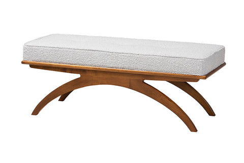 Baxton Studio Orella Japandi Light Grey Boucle Fabric and Walnut Brown Finished Wood Bench