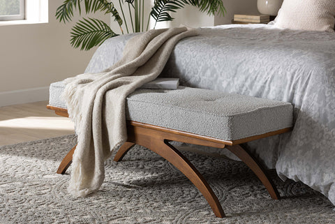 Baxton Studio Orella Japandi Light Grey Boucle Fabric and Walnut Brown Finished Wood Bench