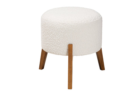 Baxton Studio Elkie Japandi Cream Boucle Fabric and Walnut Brown Finished Wood Ottoman Footstool