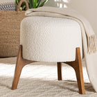 Baxton Studio Elkie Japandi Cream Boucle Fabric and Walnut Brown Finished Wood Ottoman Footstool