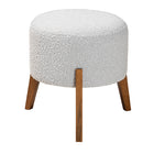Baxton Studio Elkie Japandi Light Grey Boucle Fabric and Walnut Brown Finished Wood Ottoman Footstool