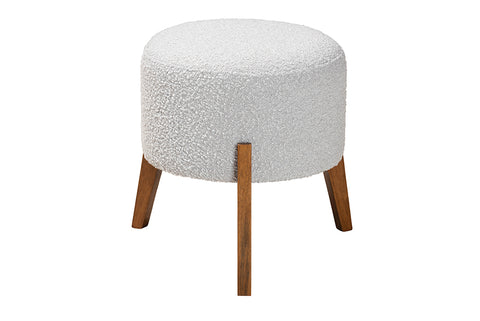 Baxton Studio Elkie Japandi Light Grey Boucle Fabric and Walnut Brown Finished Wood Ottoman Footstool