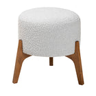 Baxton Studio Elkie Japandi Light Grey Boucle Fabric and Walnut Brown Finished Wood Ottoman Footstool