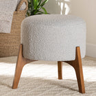 Baxton Studio Elkie Japandi Light Grey Boucle Fabric and Walnut Brown Finished Wood Ottoman Footstool