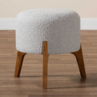 Baxton Studio Elkie Japandi Light Grey Boucle Fabric and Walnut Brown Finished Wood Ottoman Footstool