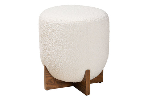 Baxton Studio Fisk Japandi Cream Boucle Fabric and Walnut Brown Finished Wood Ottoman Footstool