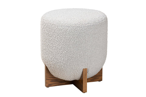 Baxton Studio Fisk Japandi Light Grey Boucle Fabric and Walnut Brown Finished Wood Ottoman Footstool