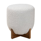 Baxton Studio Fisk Japandi Light Grey Boucle Fabric and Walnut Brown Finished Wood Ottoman Footstool