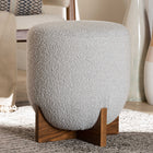 Baxton Studio Fisk Japandi Light Grey Boucle Fabric and Walnut Brown Finished Wood Ottoman Footstool