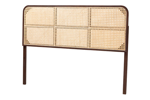 bali & pari Lainer Modern Bohemian Dark Brown Finished Bayur Wood and Natural Bamboo Queen Size Headboard