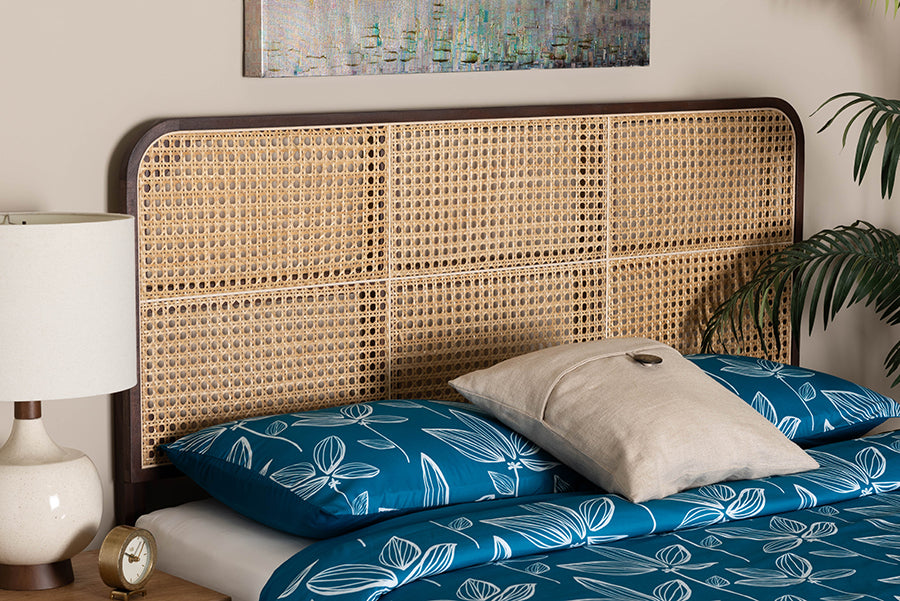 bali & pari Lainer Modern Bohemian Dark Brown Finished Bayur Wood and Natural Bamboo Queen Size Headboard