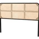 bali & pari Lainer Modern Bohemian Black Finished Bayur Wood and Natural Bamboo Queen Size Headboard