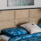bali & pari Lainer Modern Bohemian Black Finished Bayur Wood and Natural Bamboo Queen Size Headboard