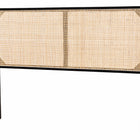bali & pari Aurelia Modern Bohemian Black Finished Bayur Wood and Natural Rattan Queen Size Headboard
