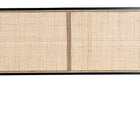 bali & pari Aurelia Modern Bohemian Black Finished Bayur Wood and Natural Rattan Queen Size Headboard