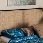 bali & pari Aurelia Modern Bohemian Black Finished Bayur Wood and Natural Rattan Queen Size Headboard