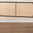 bali & pari Aurelia Modern Bohemian Black Finished Bayur Wood and Natural Rattan Queen Size Headboard