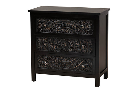 Baxton Studio Yelena Classic and Traditional Black Finished Wood 3-Drawer Storage Cabinet