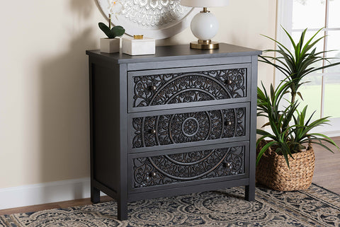 Baxton Studio Yelena Classic and Traditional Black Finished Wood 3-Drawer Storage Cabinet