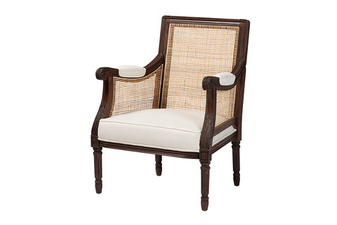bali & pari Desmond Traditional French Beige Fabric and Dark Brown Finished Wood Accent Chair
