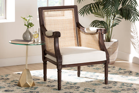 bali & pari Desmond Traditional French Beige Fabric and Dark Brown Finished Wood Accent Chair