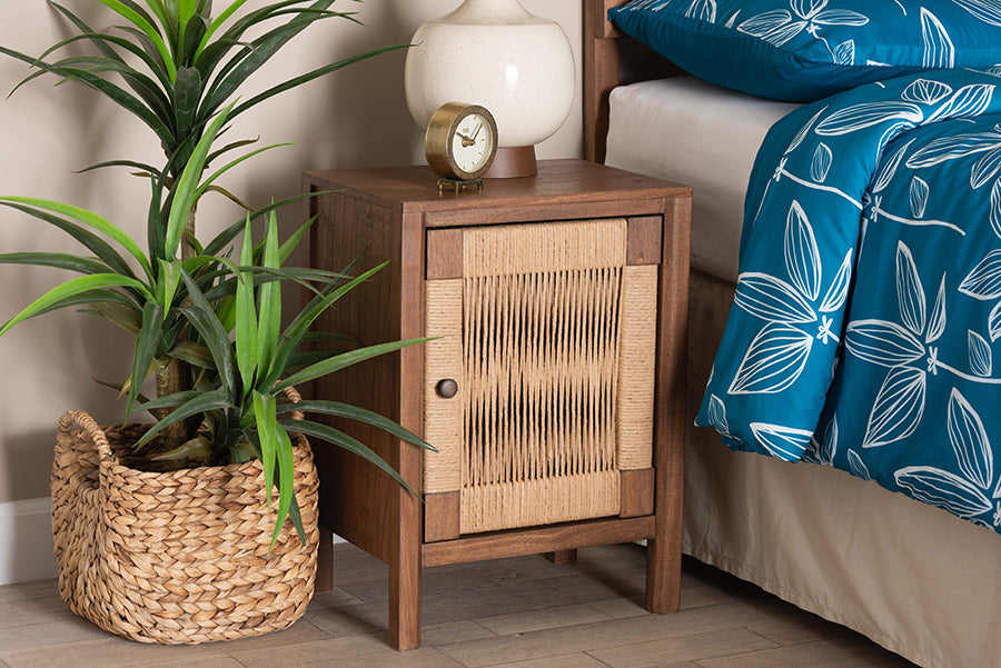 bali & pari Holitz Modern Bohemian Walnut Brown Finished Bayur Wood Nightstand