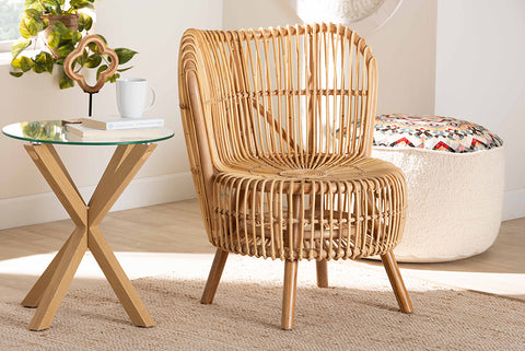 bali & pari Nagoya Modern Bohemian Natural Rattan Wide Seat Lounge Chair