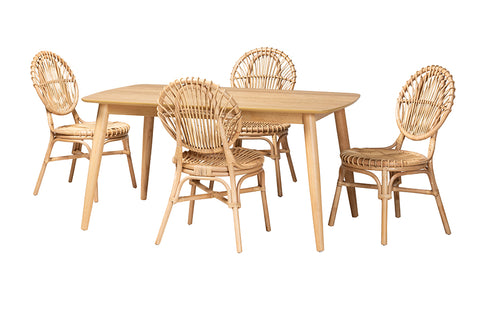 Baxton Studio Iris Modern Bohemian Natural Brown Rattan 5-Piece Dining Set
