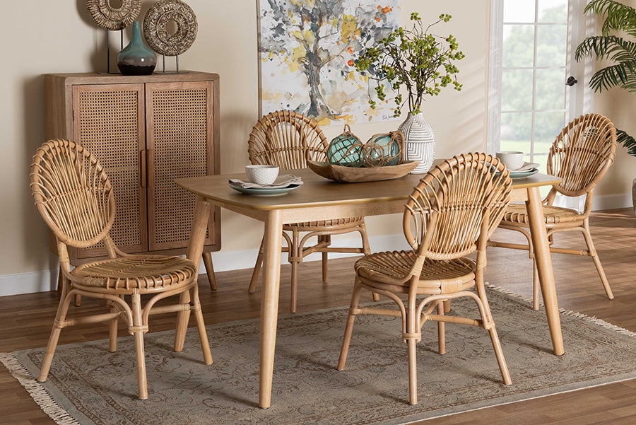 Baxton Studio Iris Modern Bohemian Natural Brown Rattan 5-Piece Dining Set