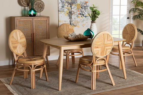 Baxton Studio Carita Modern Bohemian Natural Brown Rattan 5-Piece Dining Set
