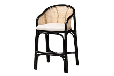 bali & pari Miranda Modern Bohemian Two-Tone Black and Natural Brown Rattan Counter Stool