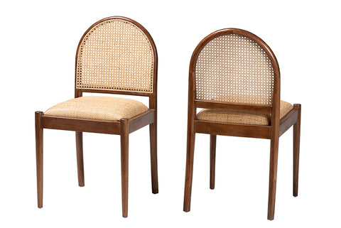 bali & pari Maryland Modern Bohemian Natural Rattan and Acacia Wood 2-Piece Dining Chair Set
