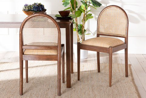 bali & pari Maryland Modern Bohemian Natural Rattan and Acacia Wood 2-Piece Dining Chair Set