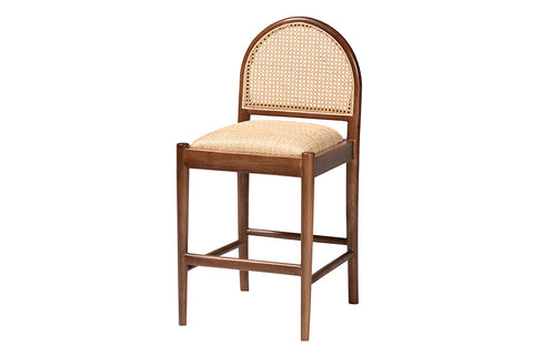 bali & pari Maryland Modern Bohemian Natural Rattan and Acacia Wood Counter Stool