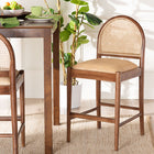 bali & pari Maryland Modern Bohemian Natural Rattan and Acacia Wood Counter Stool