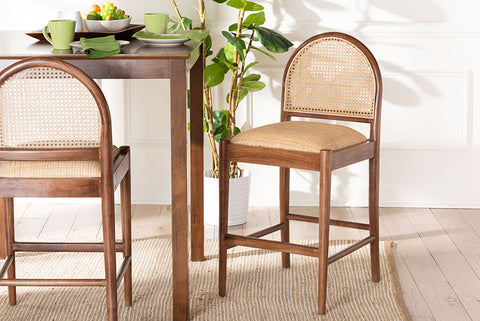 bali & pari Maryland Modern Bohemian Natural Rattan and Acacia Wood Counter Stool