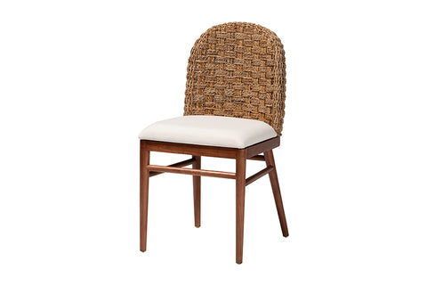 bali & pari Denver Modern Bohemian Walnut Brown Finished Acacia Wood and Seagrass Dining Chair