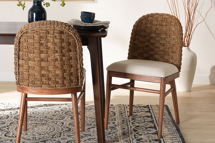 bali & pari Denver Modern Bohemian Walnut Brown Finished Acacia Wood and Seagrass Dining Chair