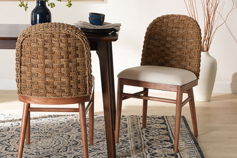 bali & pari Denver Modern Bohemian Walnut Brown Finished Acacia Wood and Seagrass Dining Chair