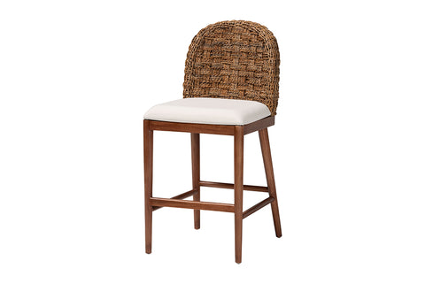 bali & pari Denver Modern Bohemian Walnut Brown Finished Acacia Wood and Seagrass Counter Stool