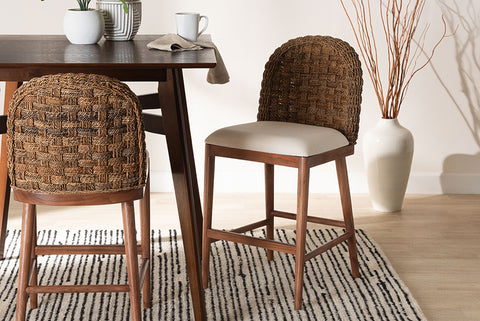 bali & pari Denver Modern Bohemian Walnut Brown Finished Acacia Wood and Seagrass Counter Stool