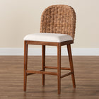 bali & pari Denver Modern Bohemian Walnut Brown Finished Acacia Wood and Seagrass Counter Stool