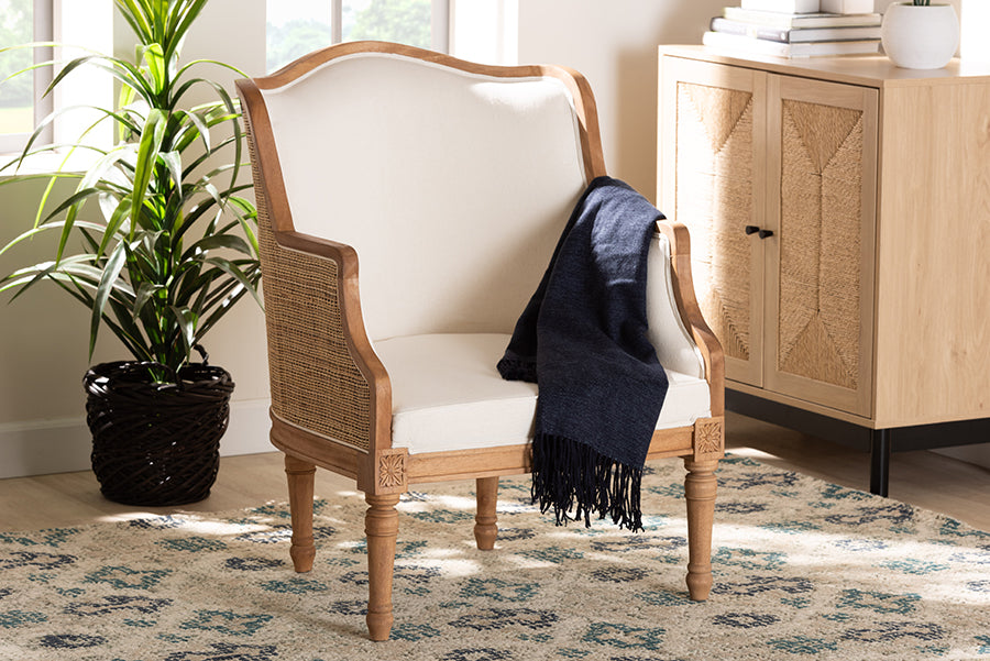 bali & pari Elizette Traditional French Beige Fabric and Honey Oak Finished Wood Accent Chair