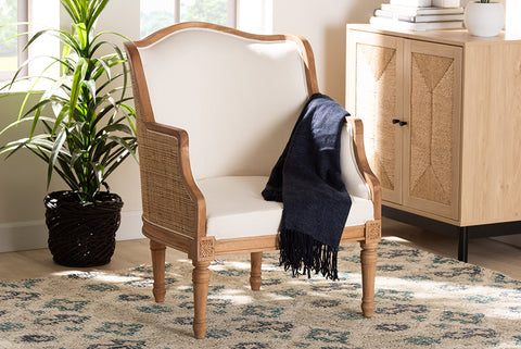 bali & pari Elizette Traditional French Beige Fabric and Honey Oak Finished Wood Accent Chair