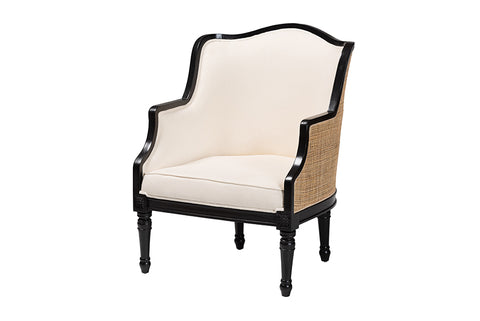 bali & pari Elizette Traditional French Beige Fabric and Black Finished Wood Accent Chair