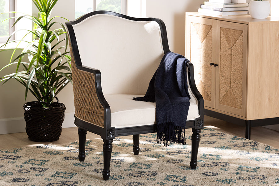 bali & pari Elizette Traditional French Beige Fabric and Black Finished Wood Accent Chair