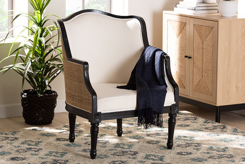 bali & pari Elizette Traditional French Beige Fabric and Black Finished Wood Accent Chair