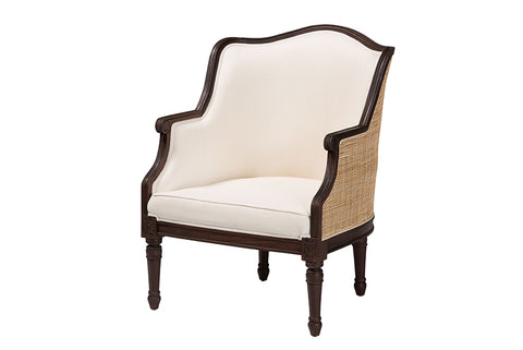 bali & pari Ornella Traditional French Beige Fabric and Dark Brown Finished Wood Accent Chair