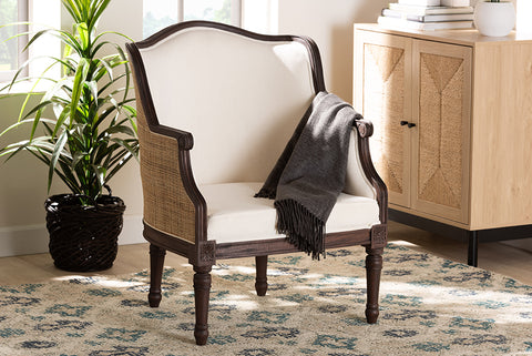 bali & pari Ornella Traditional French Beige Fabric and Dark Brown Finished Wood Accent Chair